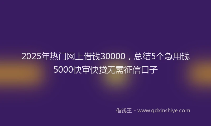 2025年热门网上借钱30000，总结5个急用钱5000快审快贷无需征信口子