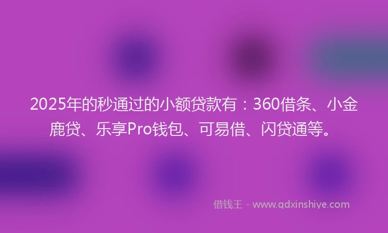 2025年的秒通过的小额贷款有：360借条、小金鹿贷、乐享Pro钱包、可易借、闪贷通等。