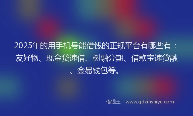 2025年的用手机号能借钱的正规平台有哪些有：友好物、现金贷速借、树融分期、借款宝速贷融、金易钱包等。