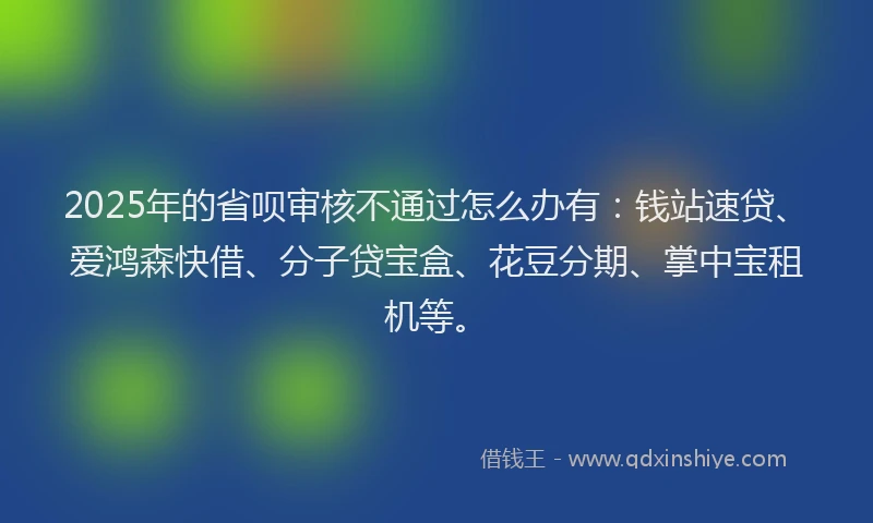 2025年的省呗审核不通过怎么办有：钱站速贷、爱鸿森快借、分子贷宝盒、花豆分期、掌中宝租机等。