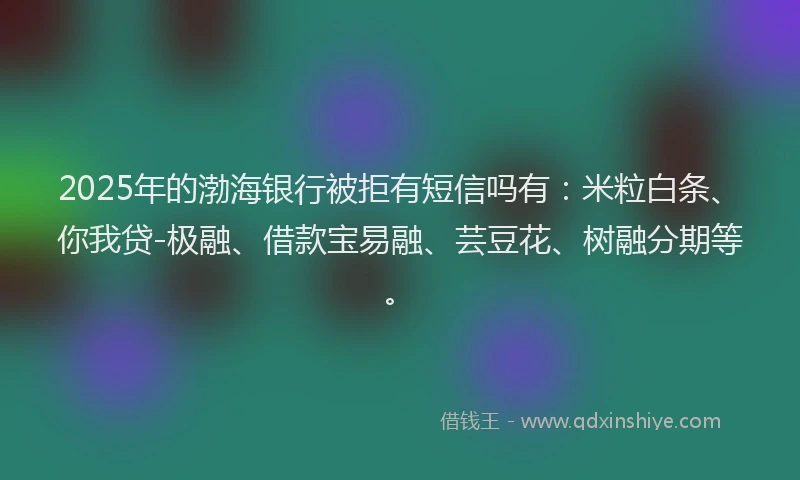 2025年的渤海银行被拒有短信吗有：米粒白条、你我贷-极融、借款宝易融、芸豆花、树融分期等。