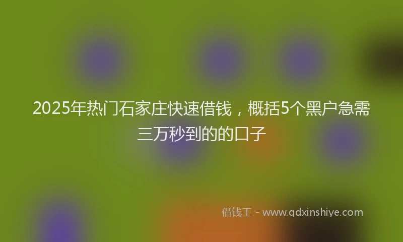 2025年热门石家庄快速借钱，概括5个黑户急需三万秒到的的口子