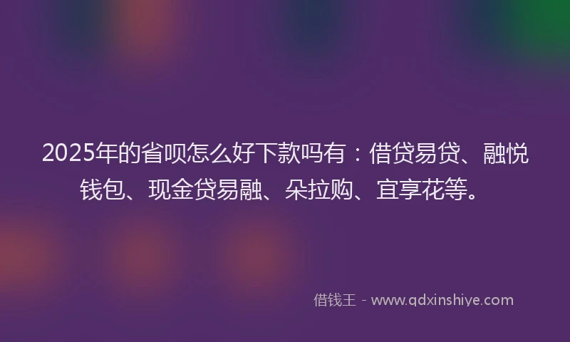 2025年的省呗怎么好下款吗有：借贷易贷、融悦钱包、现金贷易融、朵拉购、宜享花等。