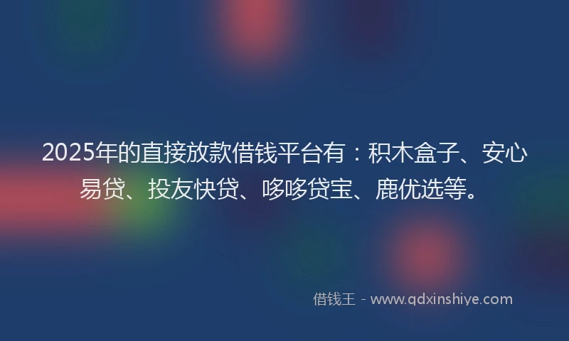 2025年的直接放款借钱平台有：积木盒子、安心易贷、投友快贷、哆哆贷宝、鹿优选等。