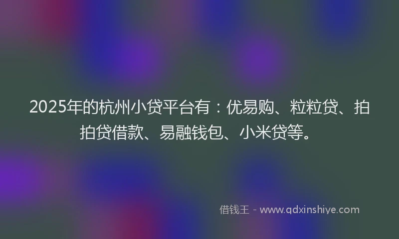 2025年的杭州小贷平台有：优易购、粒粒贷、拍拍贷借款、易融钱包、小米贷等。