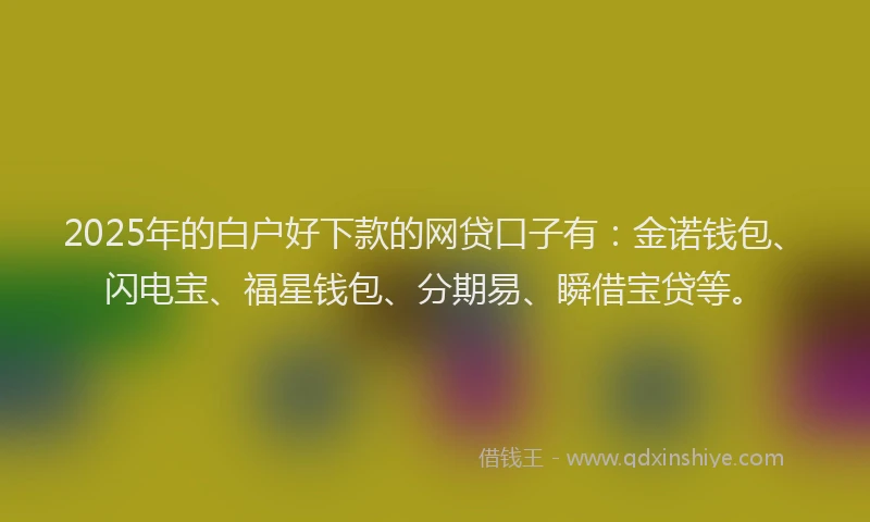2025年的白户好下款的网贷口子有：金诺钱包、闪电宝、福星钱包、分期易、瞬借宝贷等。