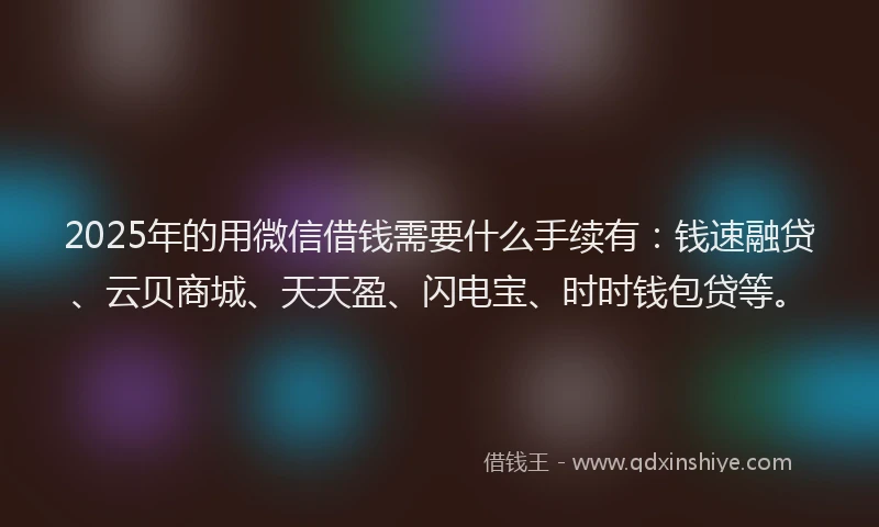 2025年的用微信借钱需要什么手续有：钱速融贷、云贝商城、天天盈、闪电宝、时时钱包贷等。