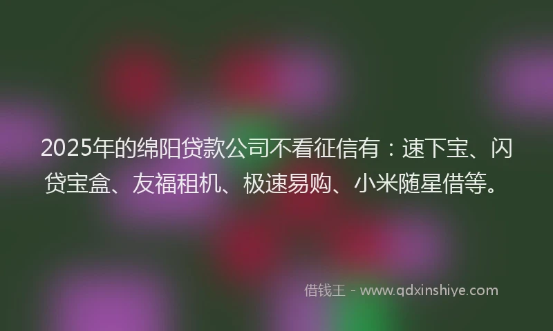 2025年的绵阳贷款公司不看征信有：速下宝、闪贷宝盒、友福租机、极速易购、小米随星借等。