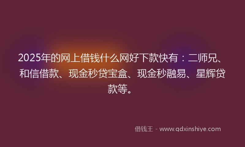 2025年的网上借钱什么网好下款快有：二师兄、和信借款、现金秒贷宝盒、现金秒融易、星辉贷款等。