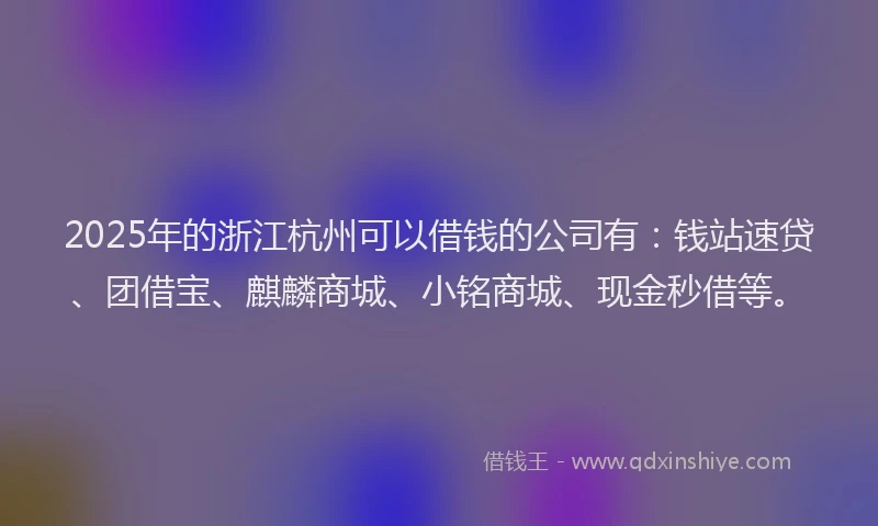 2025年的浙江杭州可以借钱的公司有：钱站速贷、团借宝、麒麟商城、小铭商城、现金秒借等。