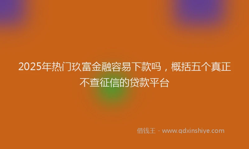 2025年热门玖富金融容易下款吗，概括五个真正不查征信的贷款平台