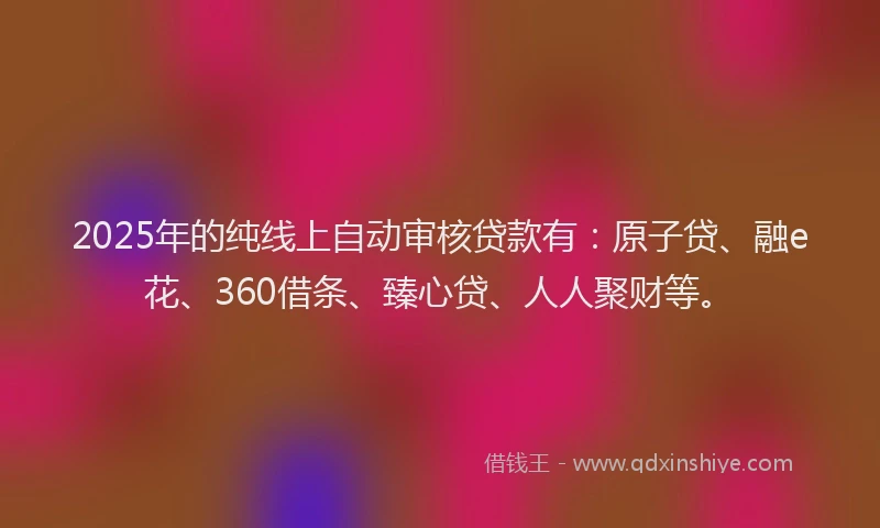 2025年的纯线上自动审核贷款有：原子贷、融e花、360借条、臻心贷、人人聚财等。