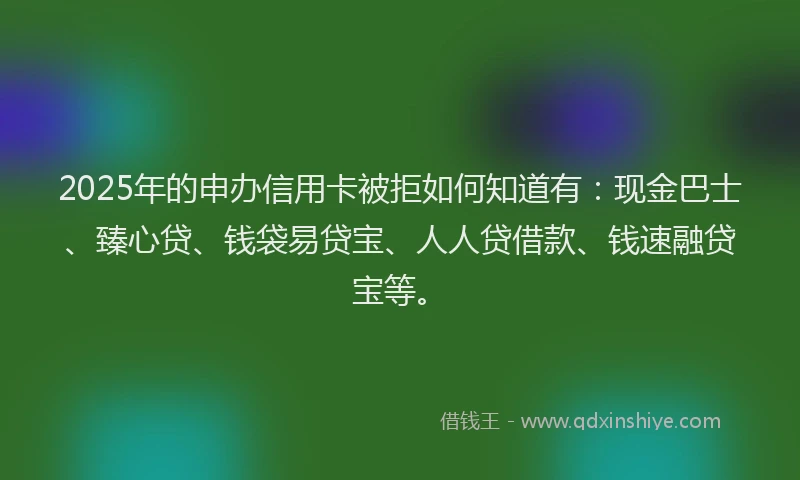 2025年的申办信用卡被拒如何知道有：现金巴士、臻心贷、钱袋易贷宝、人人贷借款、钱速融贷宝等。