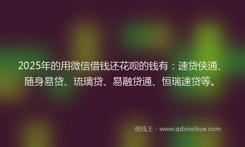2025年的用微信借钱还花呗的钱有：速贷侠通、随身易贷、琉璃贷、易融贷通、恒瑞速贷等。
