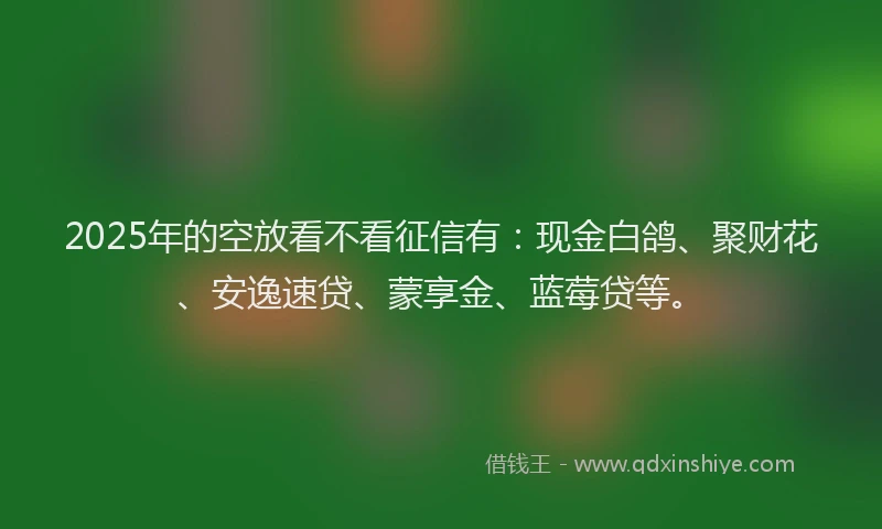 2025年的空放看不看征信有：现金白鸽、聚财花、安逸速贷、蒙享金、蓝莓贷等。