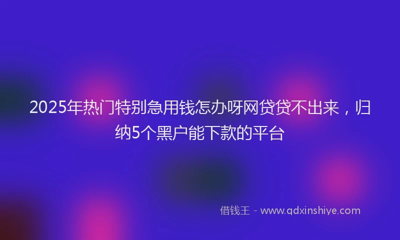 2025年热门特别急用钱怎办呀网贷贷不出来，归纳5个黑户能下款的平台