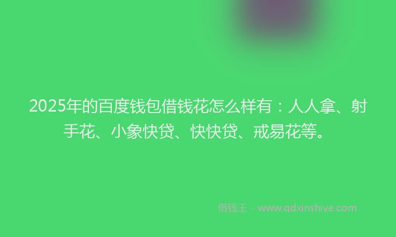 2025年的百度钱包借钱花怎么样有：人人拿、射手花、小象快贷、快快贷、戒易花等。