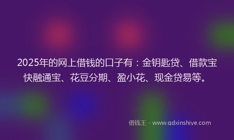 2025年的网上借钱的口子有：金钥匙贷、借款宝快融通宝、花豆分期、盈小花、现金贷易等。