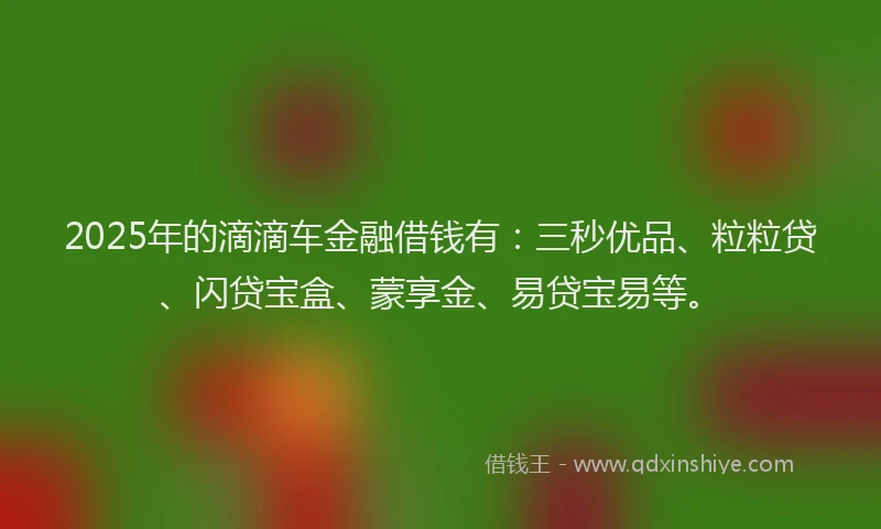 2025年的滴滴车金融借钱有：三秒优品、粒粒贷、闪贷宝盒、蒙享金、易贷宝易等。