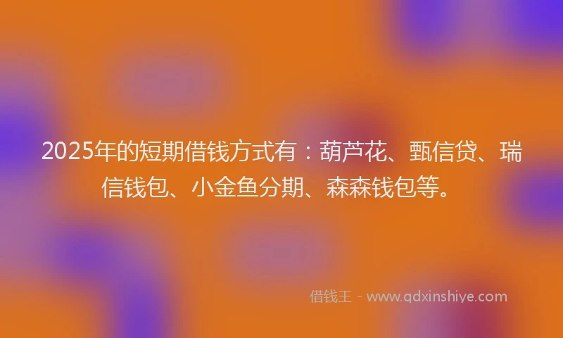 2025年的短期借钱方式有：葫芦花、甄信贷、瑞信钱包、小金鱼分期、森森钱包等。