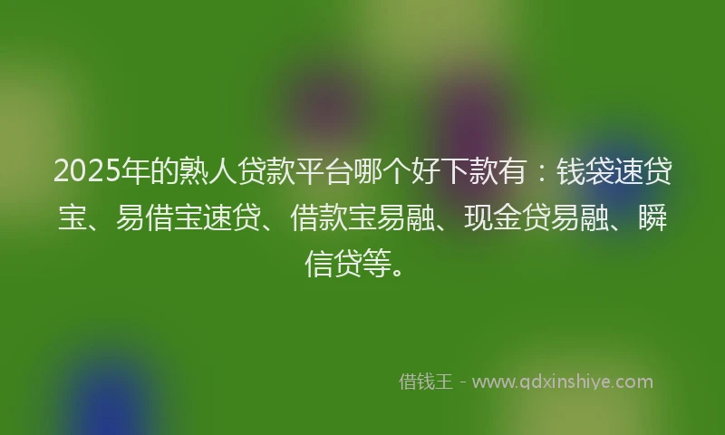 2025年的熟人贷款平台哪个好下款有：钱袋速贷宝、易借宝速贷、借款宝易融、现金贷易融、瞬信贷等。