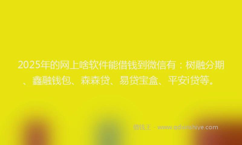 2025年的网上啥软件能借钱到微信有：树融分期、鑫融钱包、森森贷、易贷宝盒、平安i贷等。