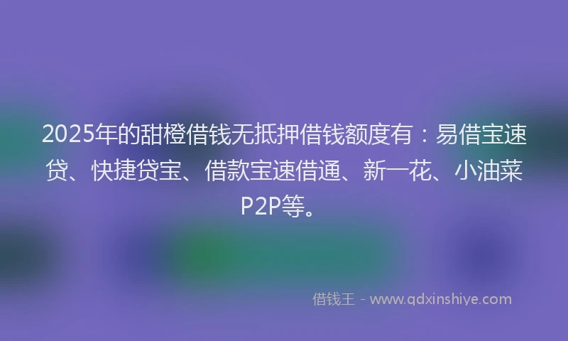 2025年的甜橙借钱无抵押借钱额度有：易借宝速贷、快捷贷宝、借款宝速借通、新一花、小油菜P2P等。