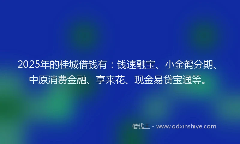 2025年的桂城借钱有：钱速融宝、小金鹤分期、中原消费金融、享来花、现金易贷宝通等。