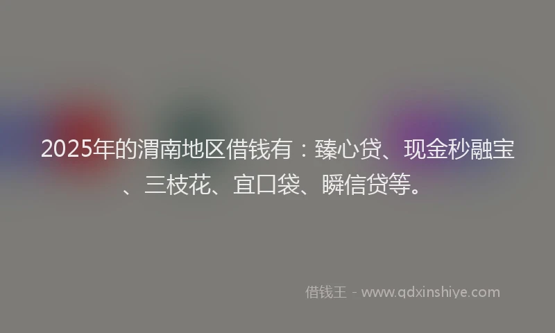 2025年的渭南地区借钱有：臻心贷、现金秒融宝、三枝花、宜口袋、瞬信贷等。