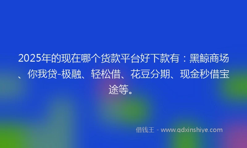 2025年的现在哪个货款平台好下款有：黑鲸商场、你我贷-极融、轻松借、花豆分期、现金秒借宝途等。
