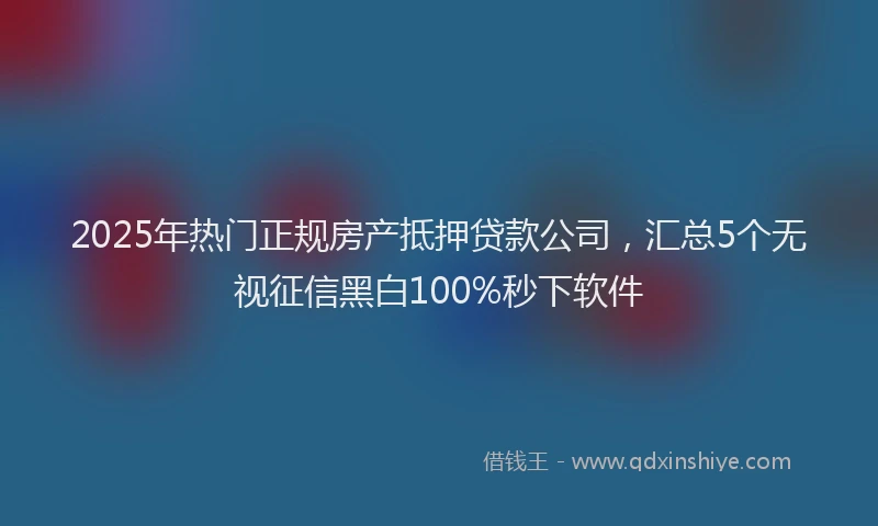 2025年热门正规房产抵押贷款公司，汇总5个无视征信黑白100%秒下软件