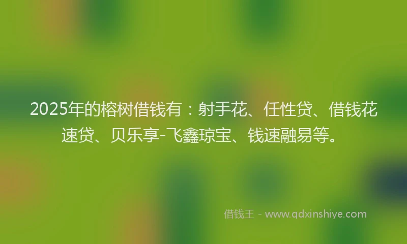 2025年的榕树借钱有：射手花、任性贷、借钱花速贷、贝乐享-飞鑫琼宝、钱速融易等。