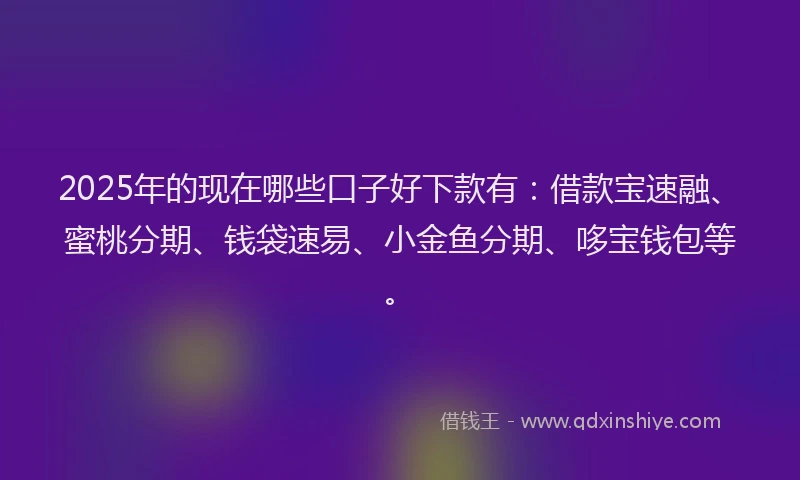 2025年的现在哪些口子好下款有：借款宝速融、蜜桃分期、钱袋速易、小金鱼分期、哆宝钱包等。