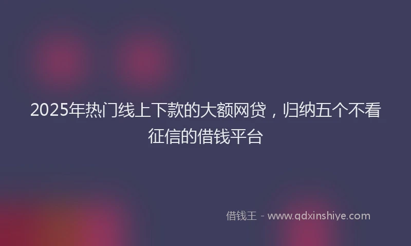 2025年热门线上下款的大额网贷，归纳五个不看征信的借钱平台