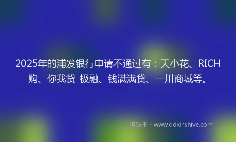 2025年的浦发银行申请不通过有：天小花、RICH-购、你我贷-极融、钱满满贷、一川商城等。