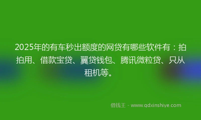 2025年的有车秒出额度的网贷有哪些软件有：拍拍用、借款宝贷、翼贷钱包、腾讯微粒贷、只从租机等。