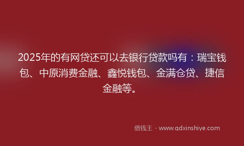 2025年的有网贷还可以去银行贷款吗有：瑞宝钱包、中原消费金融、鑫悦钱包、金满仓贷、捷信金融等。