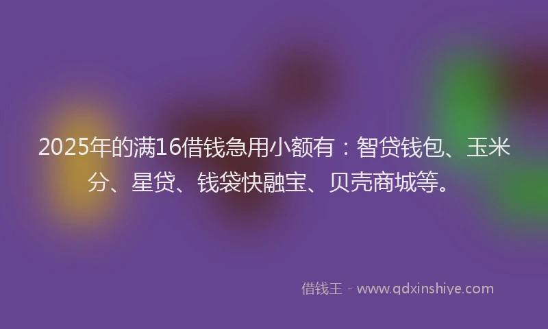 2025年的满16借钱急用小额有：智贷钱包、玉米分、星贷、钱袋快融宝、贝壳商城等。