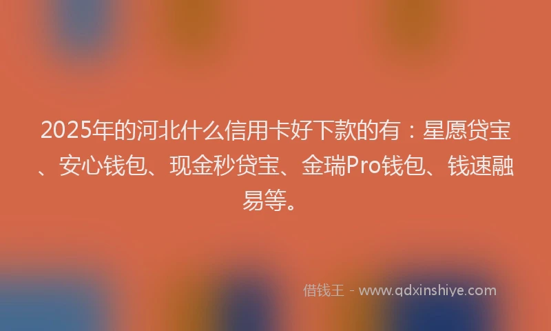 2025年的河北什么信用卡好下款的有：星愿贷宝、安心钱包、现金秒贷宝、金瑞Pro钱包、钱速融易等。