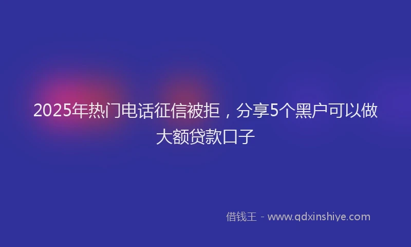 2025年热门电话征信被拒，分享5个黑户可以做大额贷款口子