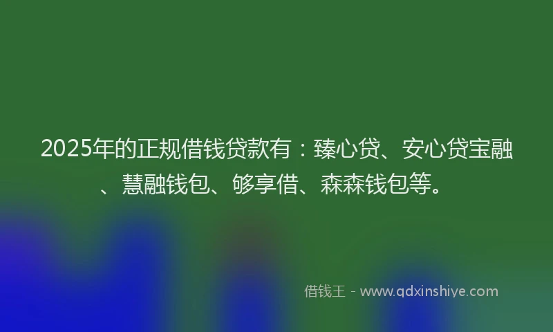 2025年的正规借钱贷款有：臻心贷、安心贷宝融、慧融钱包、够享借、森森钱包等。