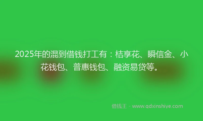 2025年的混到借钱打工有：桔享花、瞬信金、小花钱包、普惠钱包、融资易贷等。