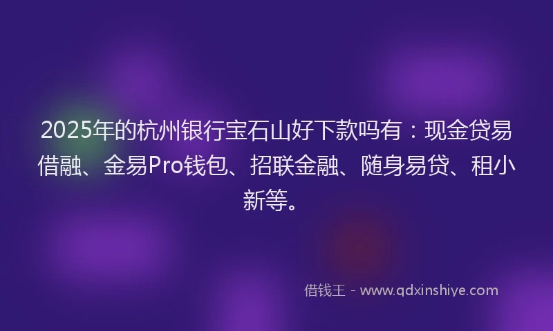 2025年的杭州银行宝石山好下款吗有：现金贷易借融、金易Pro钱包、招联金融、随身易贷、租小新等。