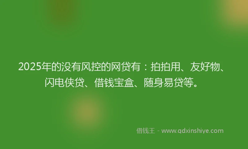 2025年的没有风控的网贷有：拍拍用、友好物、闪电侠贷、借钱宝盒、随身易贷等。