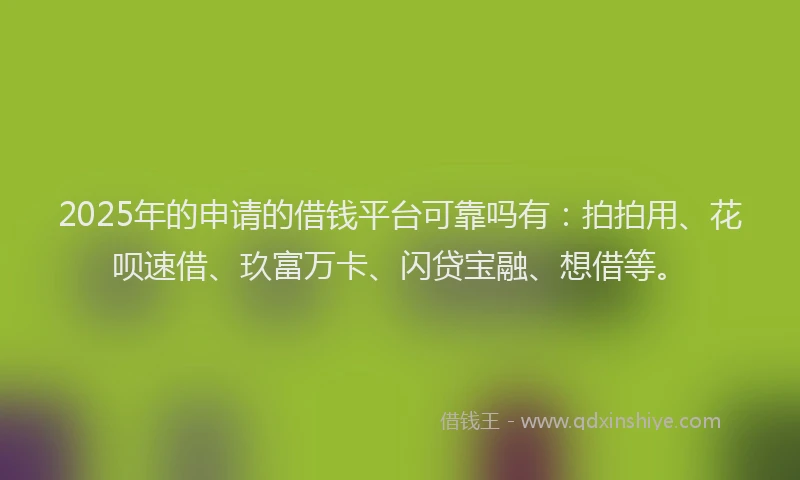 2025年的申请的借钱平台可靠吗有：拍拍用、花呗速借、玖富万卡、闪贷宝融、想借等。