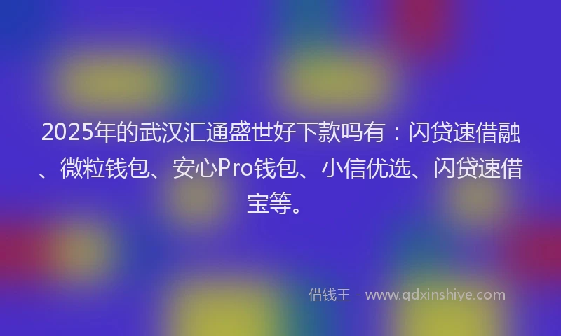2025年的武汉汇通盛世好下款吗有：闪贷速借融、微粒钱包、安心Pro钱包、小信优选、闪贷速借宝等。