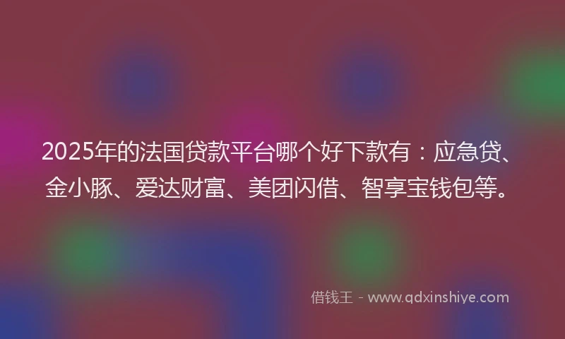 2025年的法国贷款平台哪个好下款有：应急贷、金小豚、爱达财富、美团闪借、智享宝钱包等。
