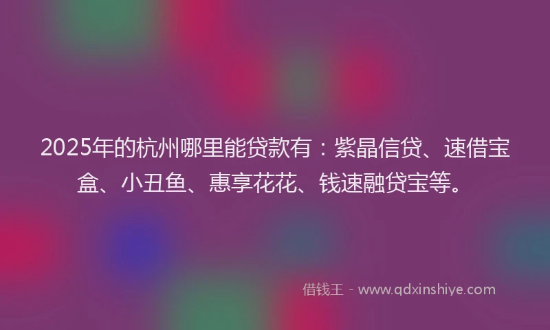 2025年的杭州哪里能贷款有：紫晶信贷、速借宝盒、小丑鱼、惠享花花、钱速融贷宝等。