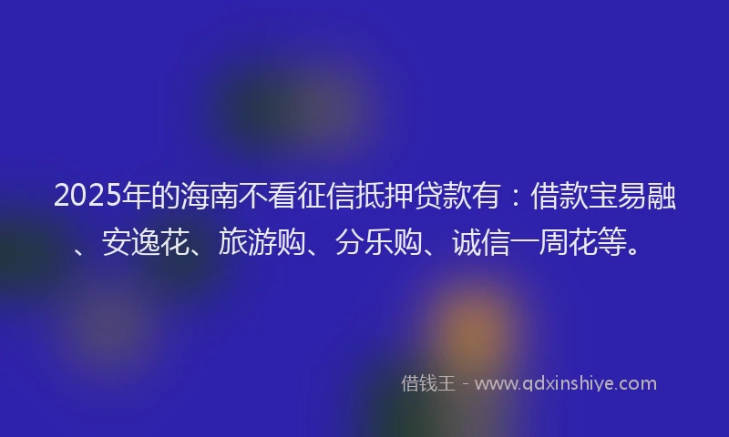 2025年的海南不看征信抵押贷款有：借款宝易融、安逸花、旅游购、分乐购、诚信一周花等。