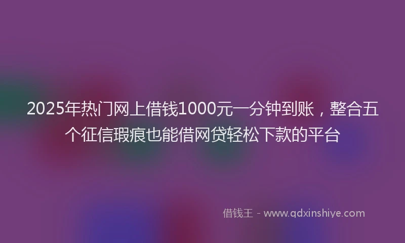 2025年热门网上借钱1000元一分钟到账，整合五个征信瑕疵也能借网贷轻松下款的平台